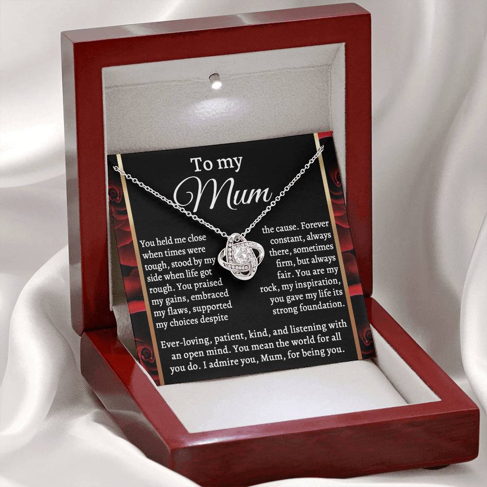 To My Mum – Elegant Love Knot Necklace Gift with Heartfelt Message