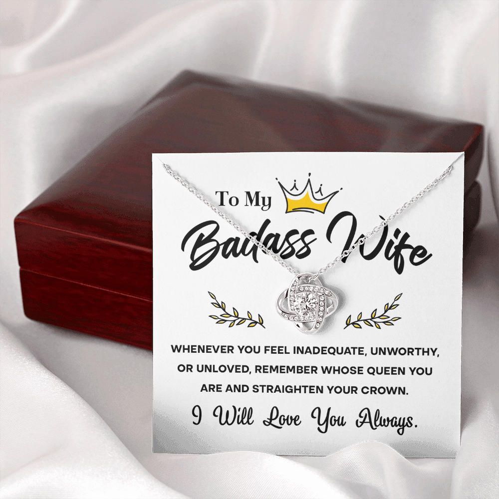 To My Badass Wife – Crown & Love Knot Necklace