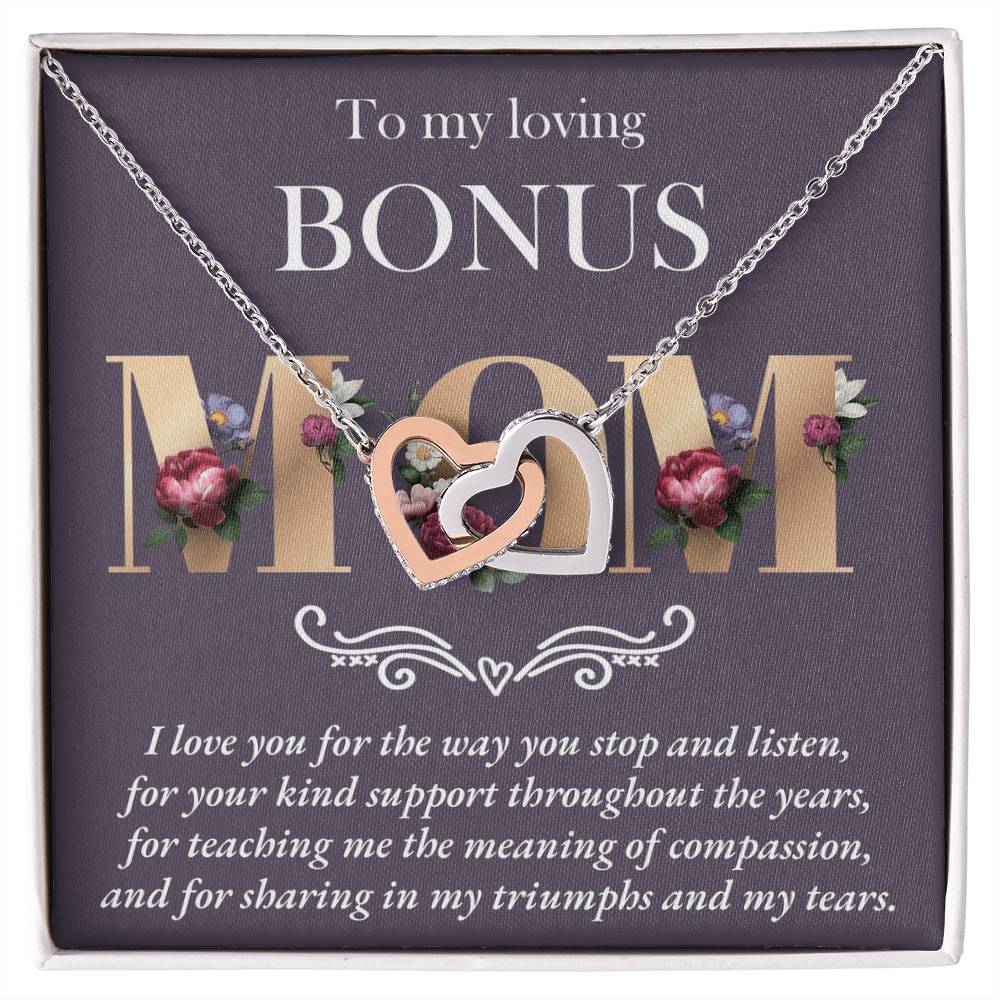 To My Loving Bonus Mom – Interlocking Hearts Necklace