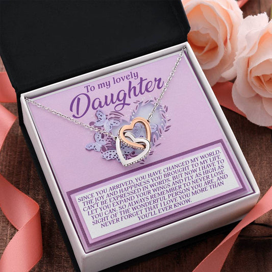 To My Lovely Daughter – Wings to Fly Interlocking Hearts Necklace