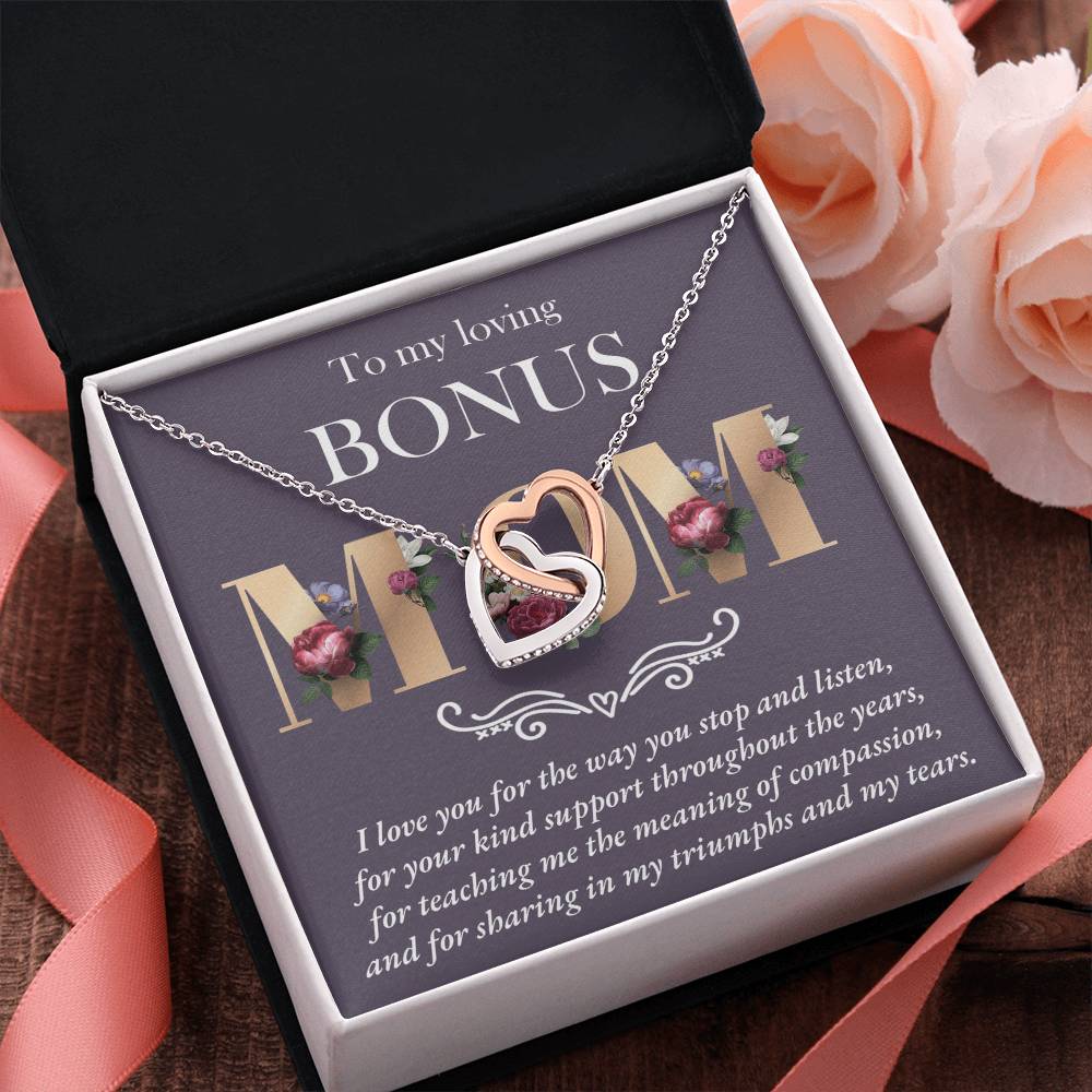 To My Loving Bonus Mom – Interlocking Hearts Necklace