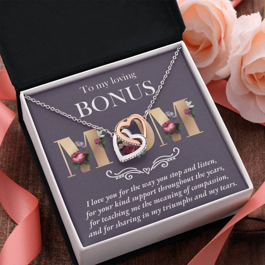 To My Loving Bonus Mom – Interlocking Hearts Necklace