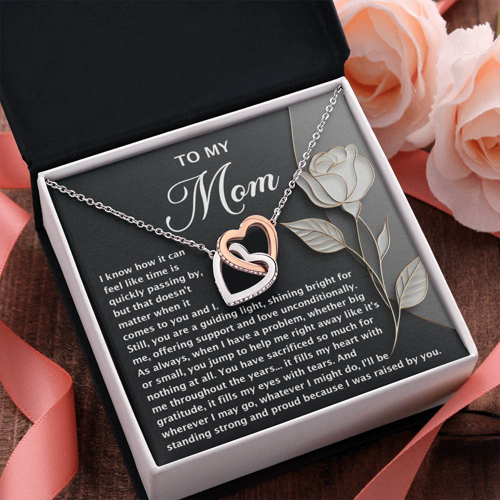 "Because I Was Raised by You" – Interlocking Hearts Necklace for Mom