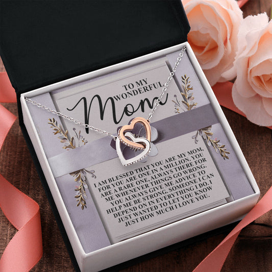 To My Wonderful Mom – One in a Million Interlocking Hearts Necklace
