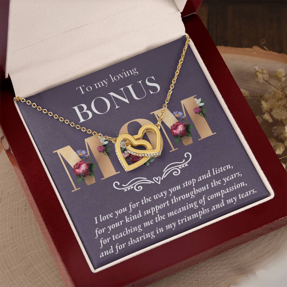 To My Loving Bonus Mom – Interlocking Hearts Necklace