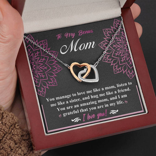 To My Bonus Mom – Interlocking Hearts Necklace