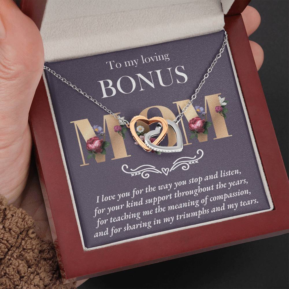 To My Loving Bonus Mom – Interlocking Hearts Necklace