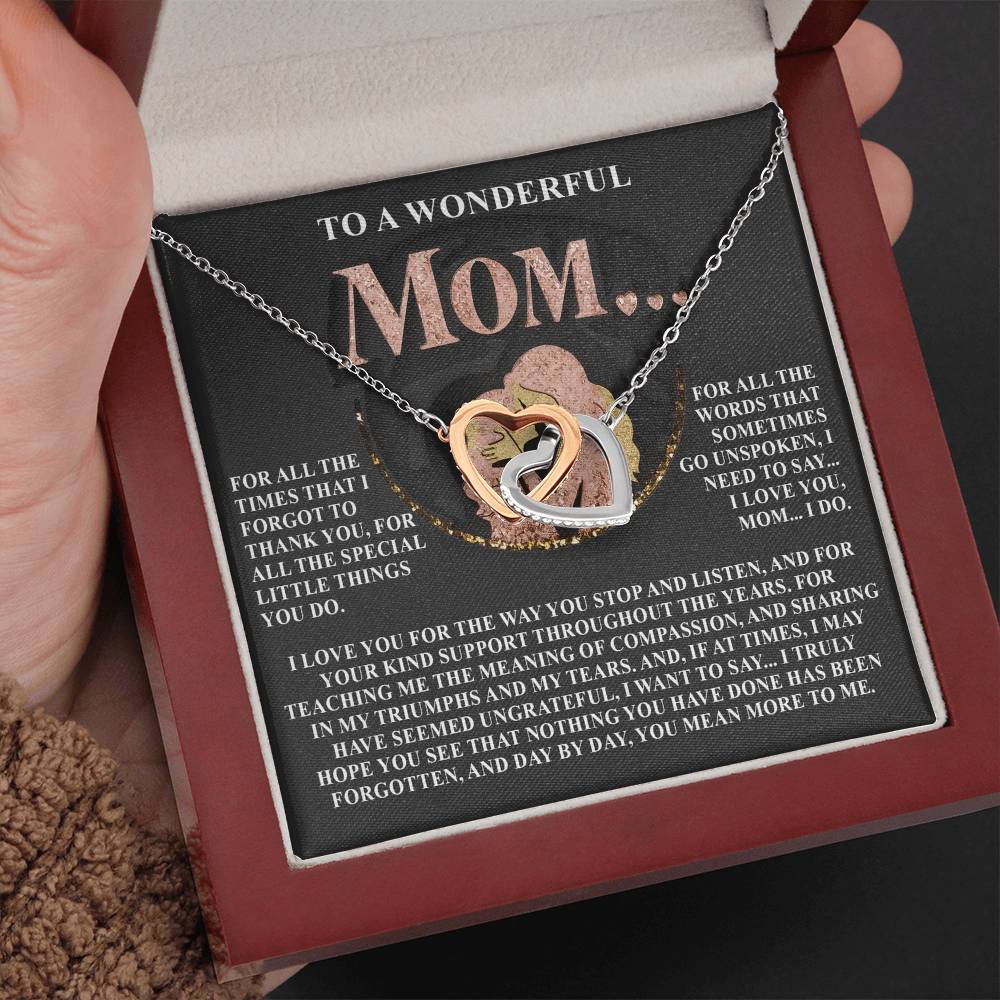 “You Mean More to Me, Mom” – Interlocking Hearts Necklace