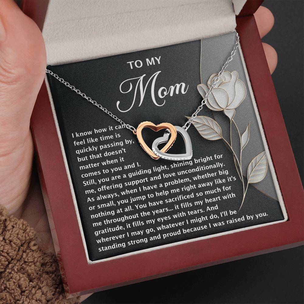 "Because I Was Raised by You" – Interlocking Hearts Necklace for Mom