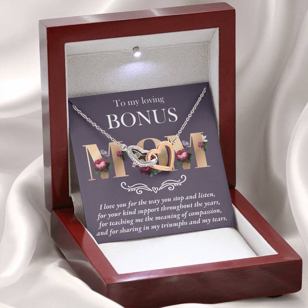 To My Loving Bonus Mom – Interlocking Hearts Necklace