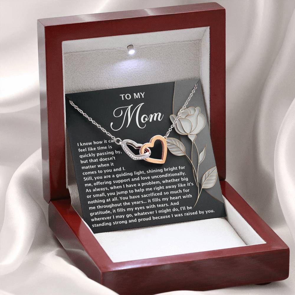"Because I Was Raised by You" – Interlocking Hearts Necklace for Mom