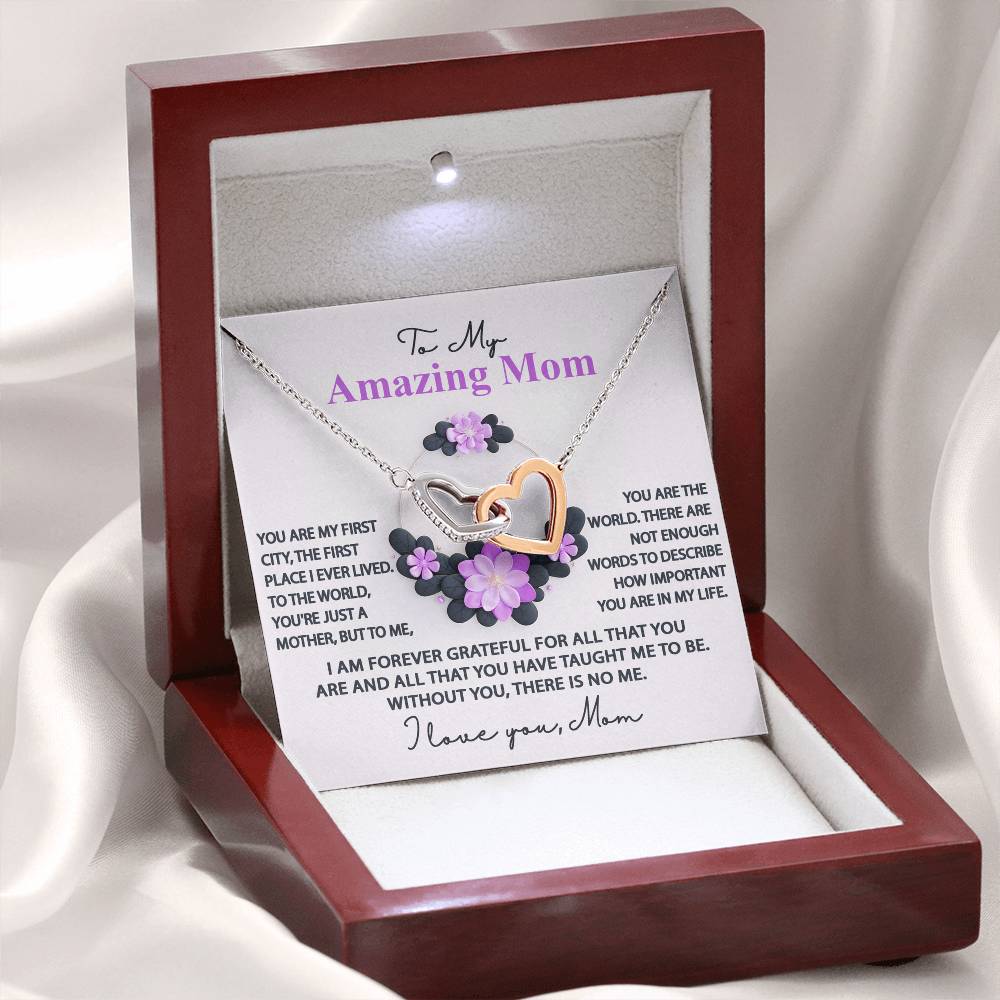 To My Amazing Mom – Forever Grateful Interlocking Hearts Necklace