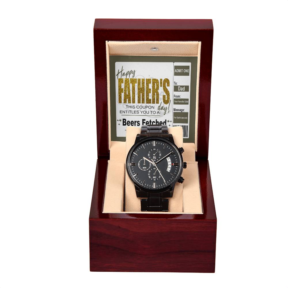 Father’s Day Beer Coupon - Black Chronograph Watch