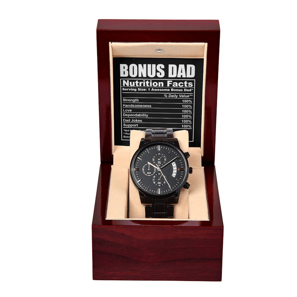 Bonus Dad Nutrition Facts – Black Chronograph Watch
