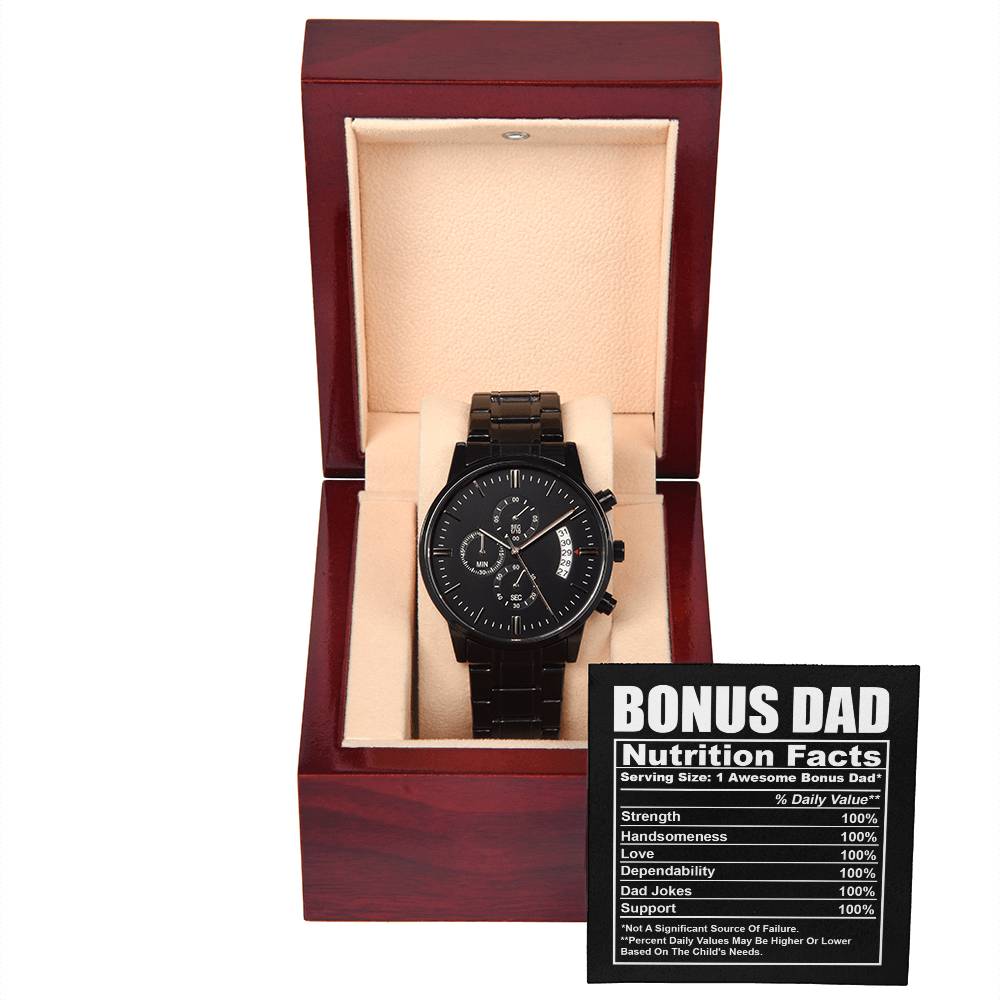 Bonus Dad Nutrition Facts – Black Chronograph Watch