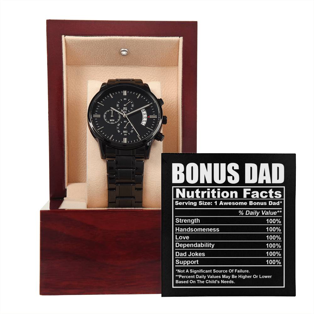 Bonus Dad Nutrition Facts – Black Chronograph Watch