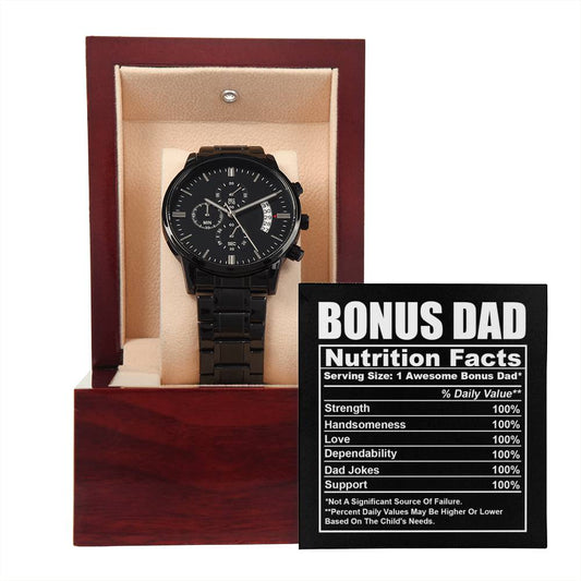 Bonus Dad Nutrition Facts – Black Chronograph Watch