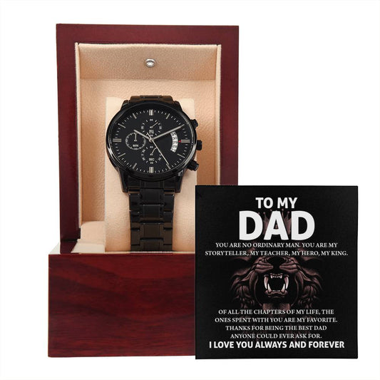 To My Dad – Black Chronograph Watch Gift | ‘My Hero, My King, My Storyteller’