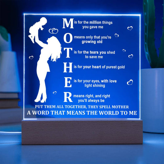 MOTHER – A Word That Means the World to Me | LED Acrylic Plaque
