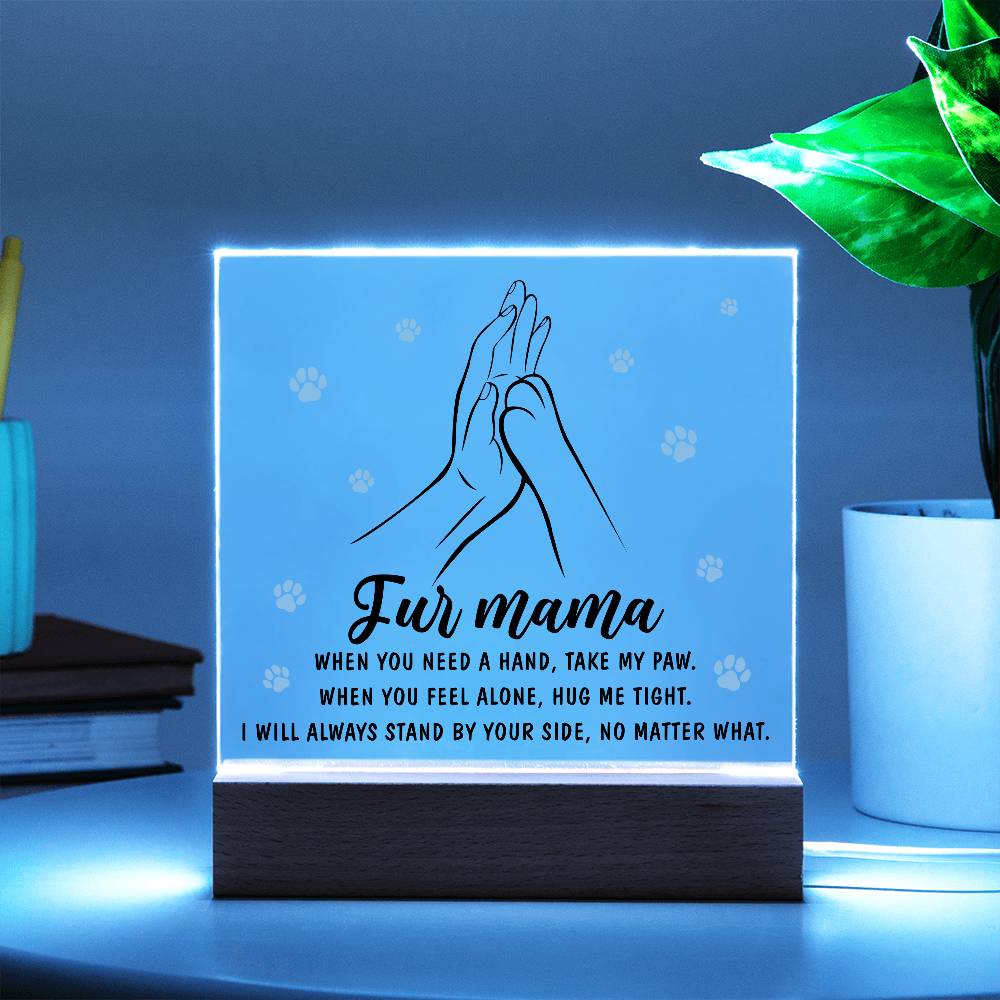 Fur Mama – Paw in Hand, Always by Your Side | LED Acrylic Plaque