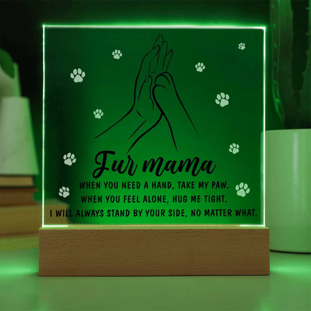 Fur Mama – Paw in Hand, Always by Your Side | LED Acrylic Plaque