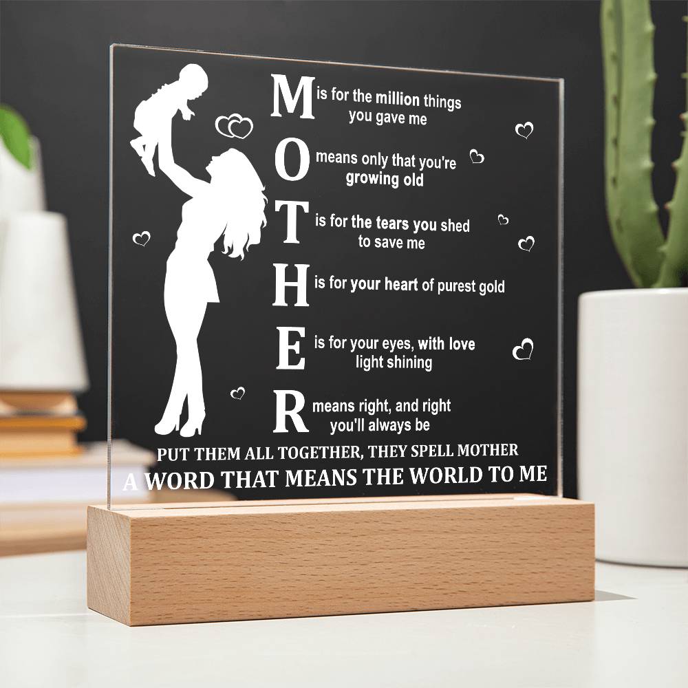 MOTHER – A Word That Means the World to Me | LED Acrylic Plaque