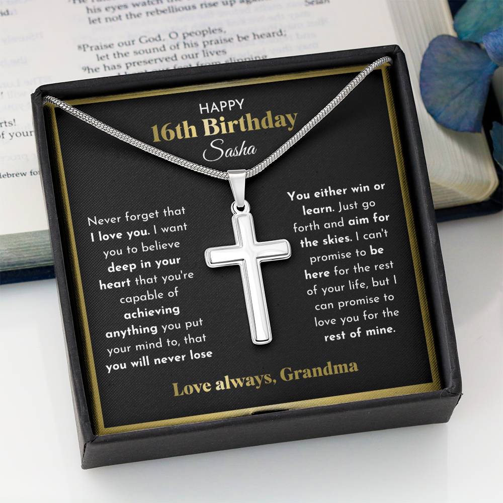 16th Birthday Cross Necklace Personalized