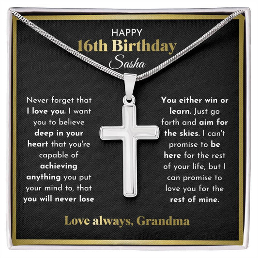 16th Birthday Cross Necklace Personalized