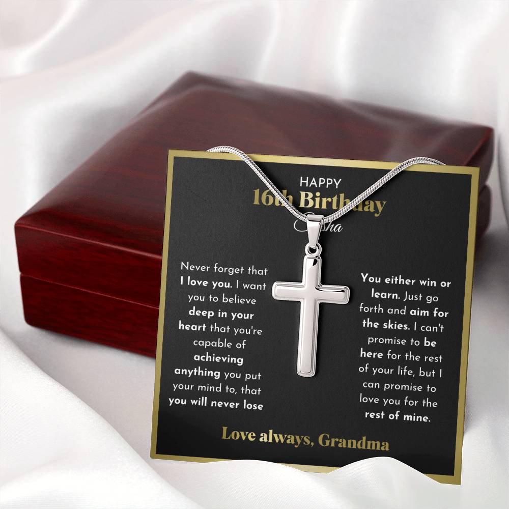 16th Birthday Cross Necklace Personalized