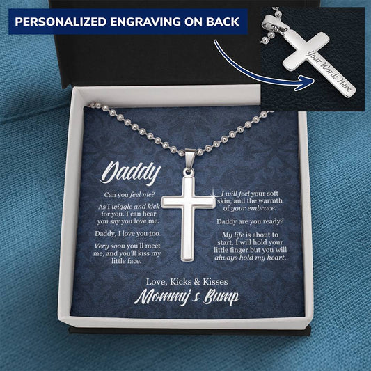 Daddy Engraved Cross Ball Chain Necklace