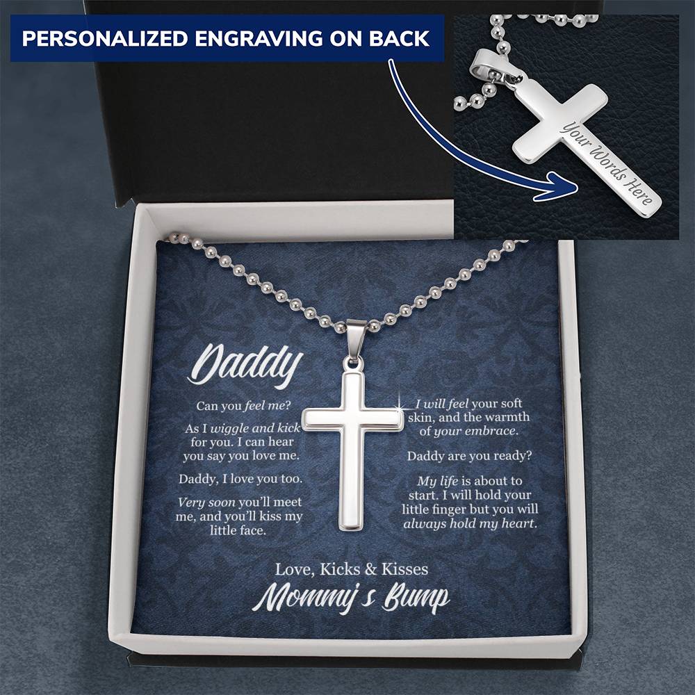 Daddy Engraved Cross Ball Chain Necklace