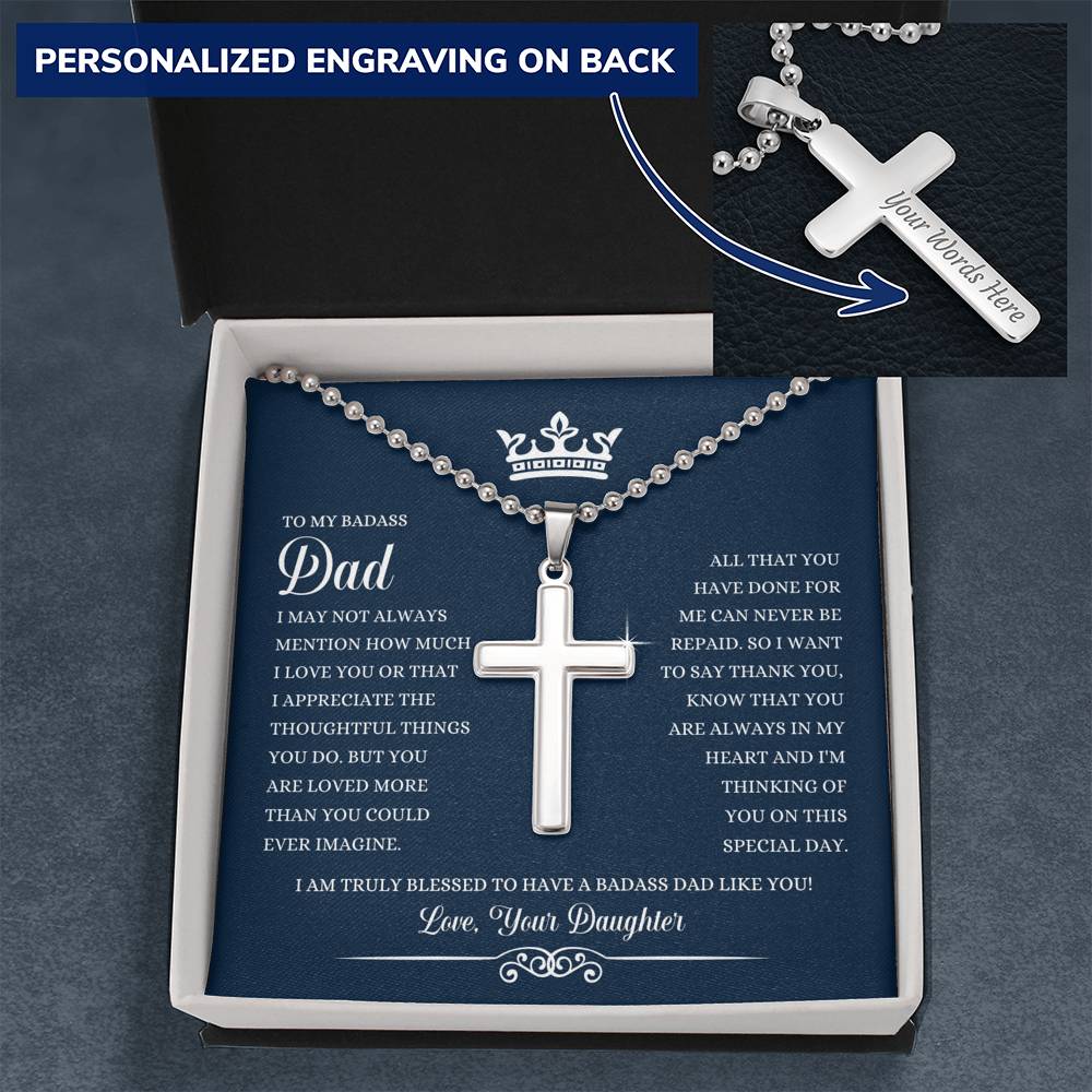 To My Badass Dad - From Daughter - Cross Necklace