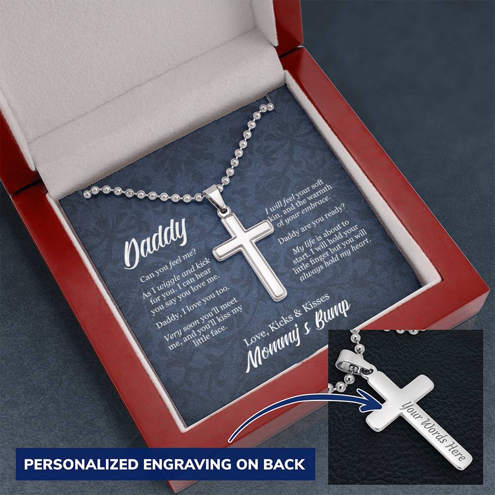 Daddy Engraved Cross Ball Chain Necklace