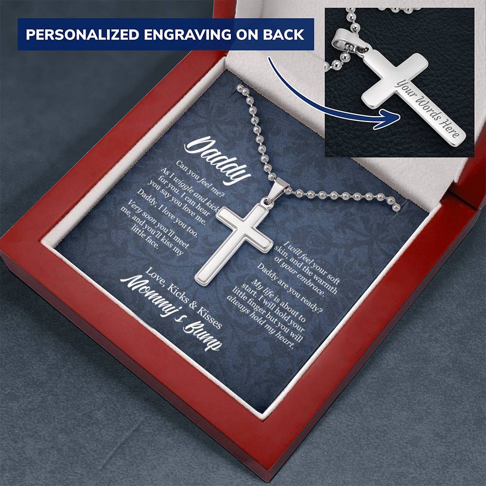 Daddy Engraved Cross Ball Chain Necklace