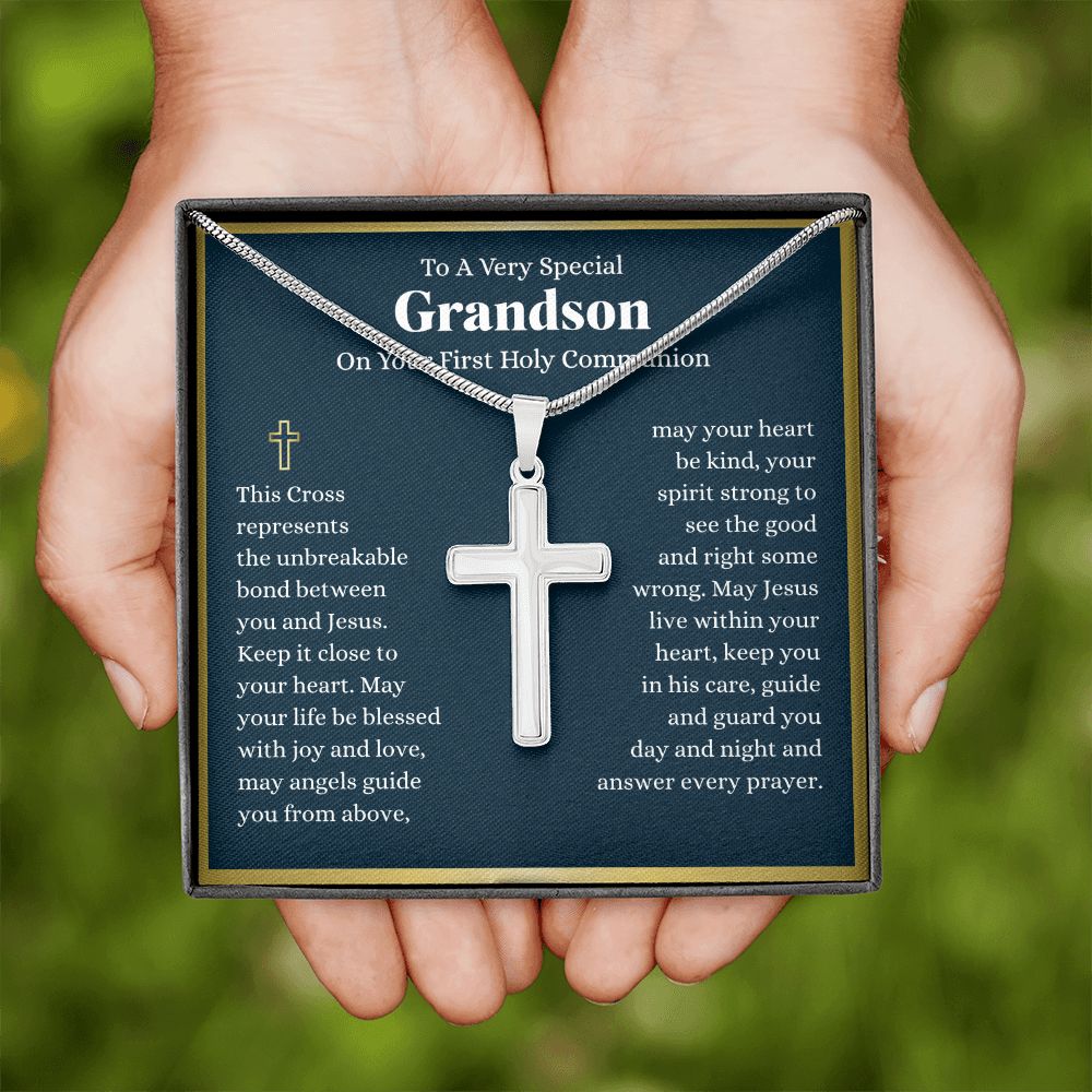 To A Very Special Grandson First Holy Communion Cross - Custom Engraving
