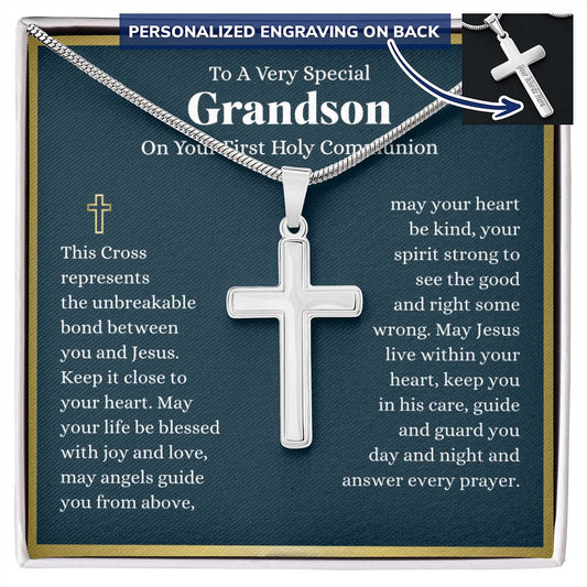 To A Very Special Grandson First Holy Communion Cross - Custom Engraving